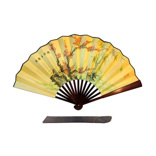 C&K Solutions Folding Hand Fan Chinese Gifts Plum Blooming and Bamboo Large Premium Quality Handheld Japanese Fans
