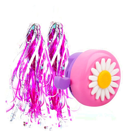 U-LIAN Kids Purple Streamers and Bike Bell for Girls-1 Pack Flower Bicycle Bell with 2 Pack Handlebar Streamers Scooter Tassels for Children's Bike Accessories