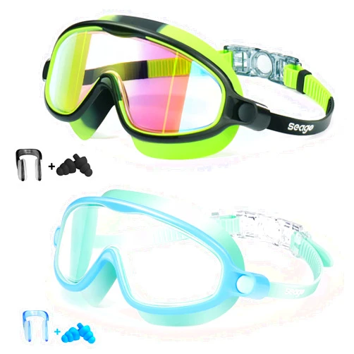 Seago Swim Goggles 2 Pack Anti-Fog Anti-UV Wide View Swimming Goggles for Kids 3-15