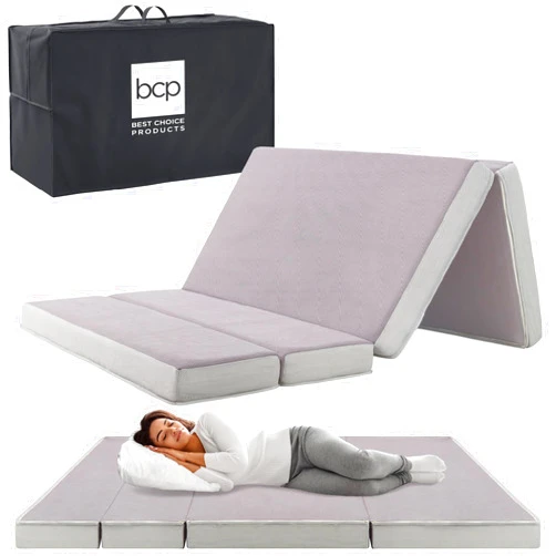 Best Choice Products 4in Portable Full-Size Mattress, Folding Mattress Topper for Camping, Guest, Toddler, Foam Plush w/Carry Case - Gray