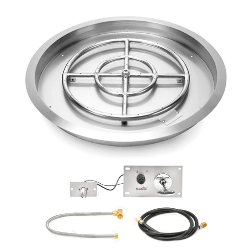 Stanbroil 19 Inch Round Drop-in Fire Pit Kit Inserted with Spark Ignition Kit,Stainless Steel Gas Fire Pit Burner Set for Outdoor and Indoor- Natural Gas Version