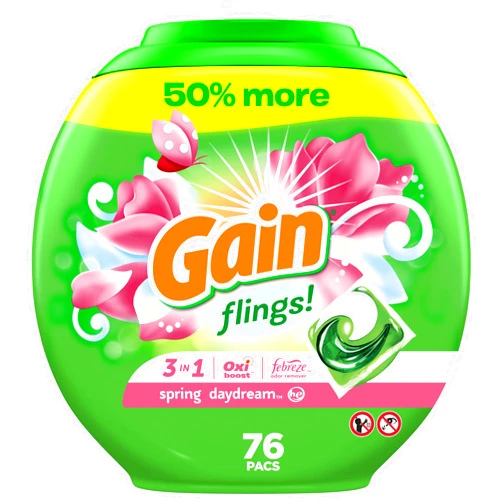 Gain flings Laundry Detergent Soap Pacs HE Compatible 76 Count Long Lasting Scent Spring Daydream Scent