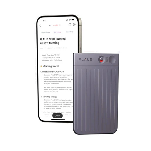 PLAUD AI Voice Recorder, PLAUD Note Voice Recorder w/Case, App Control, Transcribe & Summarize with AI Technology, Support 112 Languages, 64GB Memory, Audio Recorder for Lectures, Meetings, Calls, Black