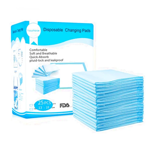 Youchoice Disposable Changing Pads Mats, Soft and Waterproof Leak-Proof Breathable Disposable Underpads for Baby (18Lx13W,25Pads) 25pack-Blue 13 x 18 Inch (Pack of 25)