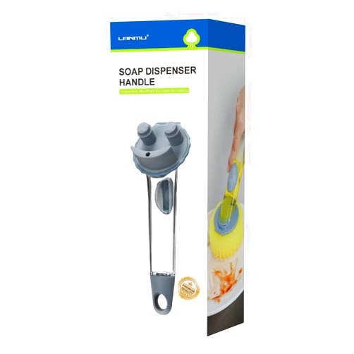LANMU Sponge Holder Wand with Soap Dispenser Compatible with Scrub Sponge, Non-Scratch Sponge Handle for Kitchen, with Food Scraper (Sponge Not Included)