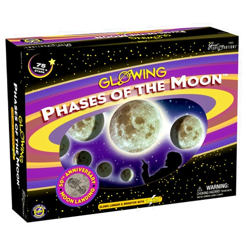 University Games Phases of the Moon Kit with 8 Glow-in-the-Dark 3-D Moons and 67 Glow-in-the-Dark Adhesive Stars with Phases of the Moon Guidebook