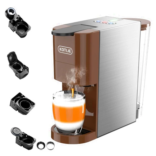 KOTLIE 5in1 Espresso Machine, 19Bar Single Serve Coffee Maker for Nespresso Original/Dolce Gusto/K cups/L'OR/Ground Coffee/illy 44mm ESE, Cold&Hot Brew Coffee Maker, Level 7 water volume(AC-513F)