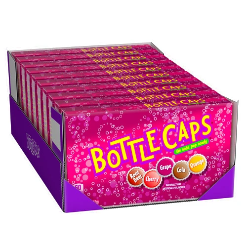 Wonka Bottle Caps, Fizzy Hard Candy, 5 Ounce Theater Candy Boxes (Pack of 10)