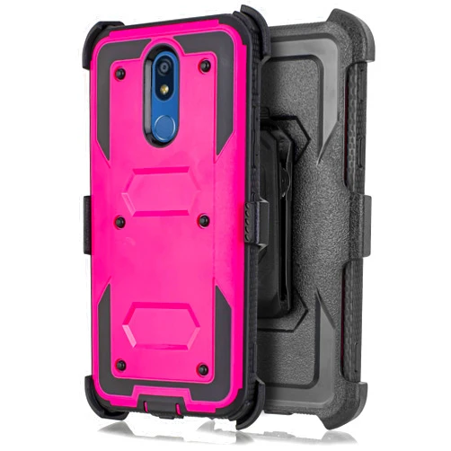 JACKPOT WIRELESS for LG K40 / Solo LTE / K12 Plus/LG X4 2019/LMX420/L423 Case, with Built-in [Screen Protector] Heavy Duty Full-Body Rugged Holster Armor Case [Belt Swivel Clip][Kickstand] (Pink)
