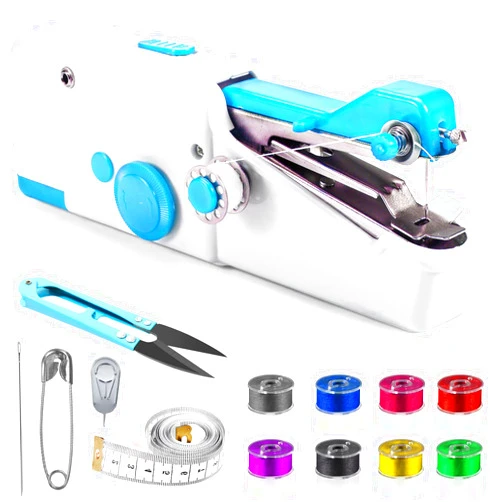 Sokikt Handheld Sewing Machine, Sewing Machine for Beginners, Battery and USB Operated Mini Sewing Machines, Easy to Operate Portable Sewing Machine for Beginners (Blue&White)