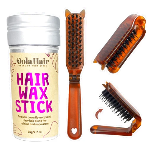 Dolahair Portable Travel Hair Wax Stick - Slick Hair Pomade with Smoothing Brush for Women, Kids & Girls' Hair Styling