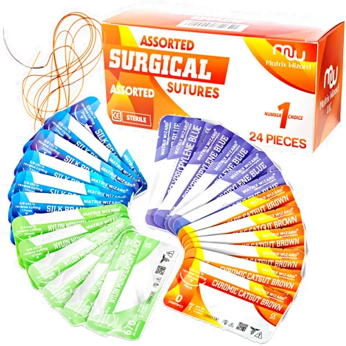 Matrix Wizard Mixed Sterile Suture Thread with Needle (Dissolvable and Non-dissolvable 0, 2-0, 3-0, 4-0, 5-0, 6-0) - Stitch Up Gear, Medical Surgical Suturing Kit, First Aid Field Emergency Demo, Camping Safety Kit