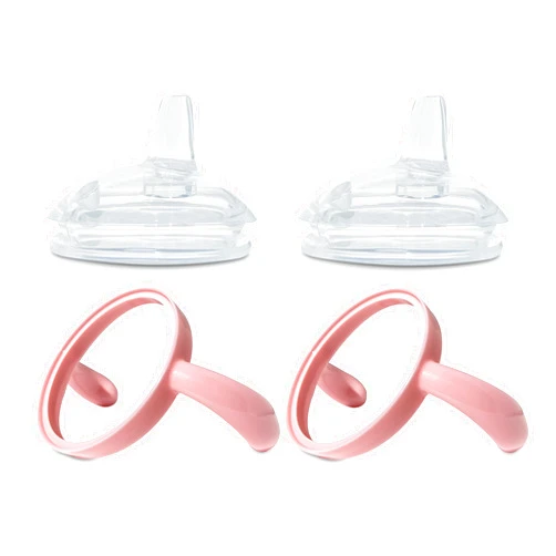 BelBeyo Sippy Spout Nipples with Bottle Handles for Comotomo Baby Bottle | 2-Pack | Food Grade Silicone | BPA-Free | Spill-Proof (Pink)