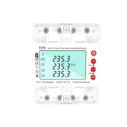 EARUMZDQ 3 Phase AC380V 100A Tuya WiFi Smart Bi-Directional Energy Power kWh Meter Over Under Voltage Current Protector Relay Switch Current Limit Phase Squence Protector Voice Remote Control for Smart Home
