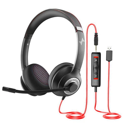 EAGLEND USB Headset with Mic for PC, On-Ear Computer Laptop Headphones with Noise Cancelling Microphone in-line Control for Home Office Online Class Skype Zoom (USB+3.5mm, Black)
