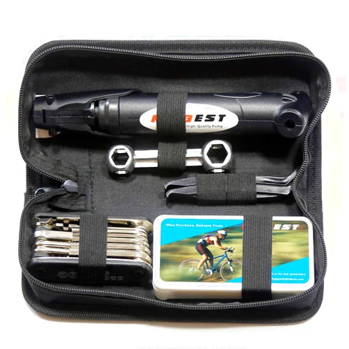 Kitbest Bike Repair Bag & Bicycle Tire Pump, Tire Puncture Repair Kit, Bike Multi Tool Set, Maintain Bike Repair Tool Kit Portable Bike Bag. Safety Emergency All in One Bike Tool for Camping Travel