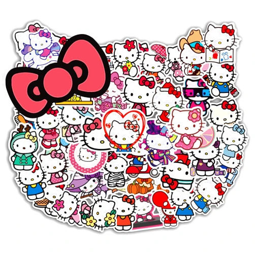 Asverbet 50PCS Hello Cute Kitty Stickers for Kids Teens Adults, Cartoon Kids Stickers for Water Bottles Laptop Luggage Scrapbook, Asverbet Waterproof Vinyl Decals