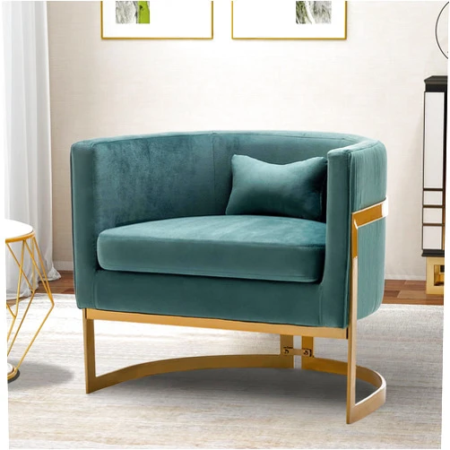 Apeaka Velvet Accent Chair, Modern Upholstered Arm Chair for Living Room Bedroom Sofa Side Chair Velvet Barrel Chair with Gold Legs Lake Blue