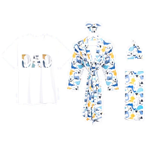 AWIBMK Mom and Me Robe and Swaddle Set and T-Shirt Hospital Labor Delivery Swaddling with Headband Hat for Mom Dad Baby