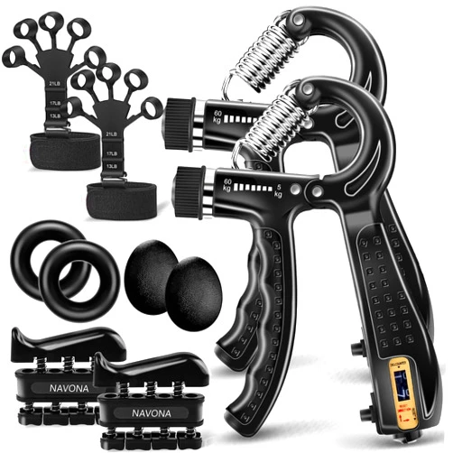 Navona 10 PCS Grip Strength Trainer Kit, Hand Gripper Strengthener, Forearm Strengthener, Finger Strengthener, Finger Exerciser, Stress Relief Ball,Forearm Workout Ring for Muscle Building and Injury Recover