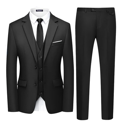 WULFUL Men's 3 Piece Slim Fit Suit Set Two Button Blazer Jacket Vest Pants Tuxedo Set for Party, Wedding and Business