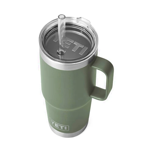 YETI Rambler 25 oz Tumbler with Handle and Straw Lid, Travel Mug Water Tumbler, Vacuum Insulated Cup with Handle, Stainless Steel, Camp Green
