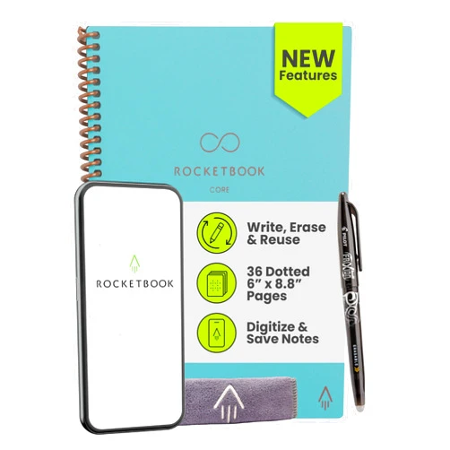 Rocketbook Core Reusable Smart Notebook, Dot Grid Pages For School, Work and Creative Projects, Executive Size 6x8.8, Teal - Premium