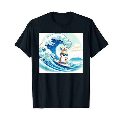 Bad Hare Day Bunny Tees Brand Cool Surfing Bunny Rabbit - Japanese Great Big Wave Funny T-Shirt