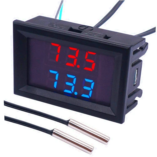 weideer Digital Thermometer Dual LED Display Fahrenheit to Centigrade Adjustable DC 4-28V -67~+248℉/-55～+120℃ High Accuracy Temperature Gauge Sensor with 2 Waterproof NTC Probes K-017