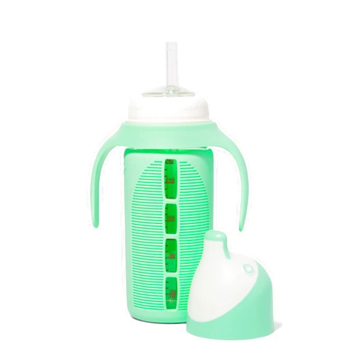 Tabor Place Glass Sippy Cup for Toddlers - The Luca | Spill-proof | Silicone Straw | Mint Green | 8 oz | Liquids Never Touch Plastic | Removable Handles