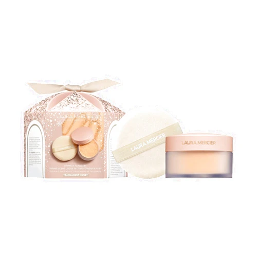 Laura Mercier Translucent Loose Setting Powder & Puff Set Divinely Flawless: 24 HR Shine Control, Soft Matte Finish, Long Lasting Wear, Best for Normal to Oily Skin, 4 Shades for All Skin Tones