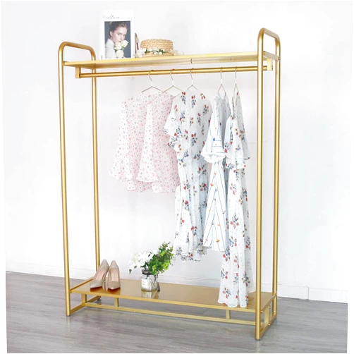 HOMEKAYT Gold Clothing Rack with Shelf Gold Garment Rack Gold Clothes Rack Gold Rack for Boutique Multiple Uses Hanging Rack for Home and Retail-47.2’’L