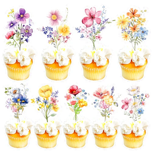 BACH AND BOOZY 36 PCS Wildflower Birthday Party Decorations,Wildflower Cupcake Toppers,Cake Decor Baby In Bloom Baby Shower Cake Toppers for Women Birthday Bridal Shower Wedding Party Decoration