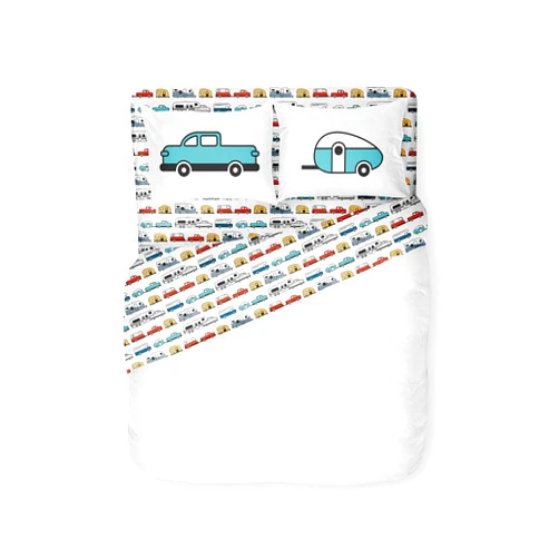 Camco Life is Better at The Campsite Camper/RV Queen-Sized Bed Sheet Set | Features Travel Trailer Print Design on White Background | Crafted of Soft-to-the-Touch Polyester | 4-Piece Set (53299)