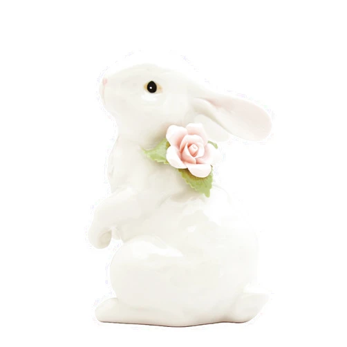 Cosmos Gifts 11006 Fine Porcelain Spring Easter Standinging Bunny with Pink Rose Figurine, 5