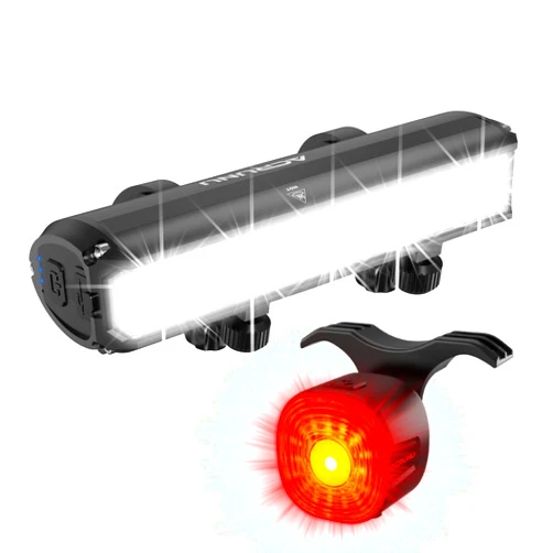 ACRUNU Super Bright 5LED Bike Lights Front and Back,2600 Lumen Bike Lights for Night Riding, USB Rechargeable Bicycle Headlight-5 Mode Mountain Off-Road Cycling Commuting (Combinations)