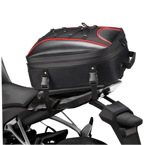 ZZM Motorcycle Tail Bag, 22L-34L Expandable Motorcycle Rear Seat Luggage Bags with Rain Cover, Dual Use Motorcycle Helmet Bags Backpack Storage for Motorbike Weekender Travel, Black