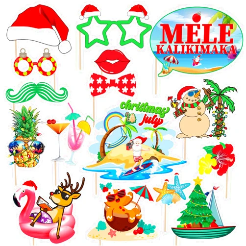 Duormal Christmas in July Decorations Photo Booth Props, Tropical Christmas Party Favor, Beach Santa Holiday Party Photo Booth Props Kit for Mele Kalikimaka Christmas Hawaiian Christmas Decorations