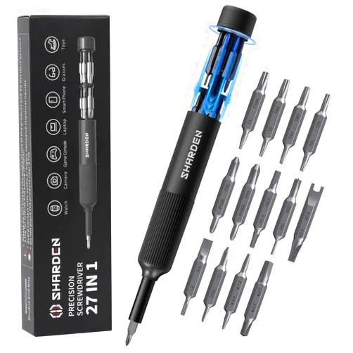 Sharden 27-in-1 Precision Screwdriver Set Multi Bit Small Screwdriver Magnetic Mini Screwdriver Set Pen Style Manual Repair Tool Kit For Eyeglass, Watch, Computer, Jewelers, Laptop, Electronics, Phone