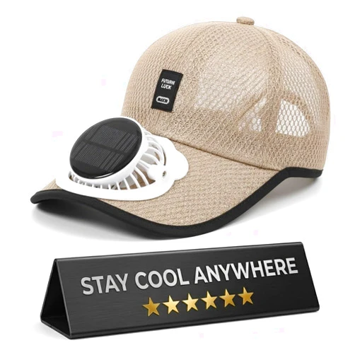 Tesmoc Solar Rechargeable Peak Cap USB Breathable Sport Fan Hat with Cooling Fan, Outdoor Running Hiking Fishing