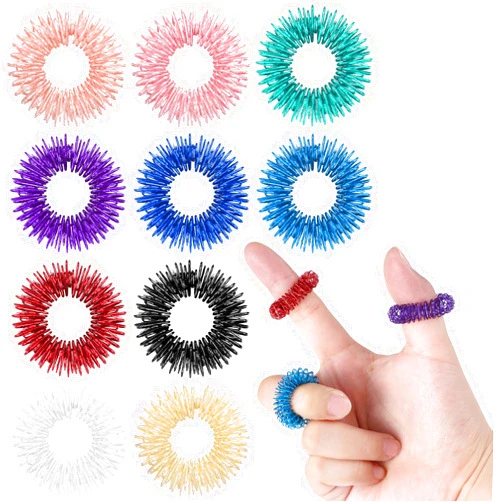Molain Spiky Sensory Rings, 10 Pcs Fidget Rings Stress Relief Toys Set Acupressure Rings Spiky Sensory Finger Rings for Anxiety Stress Relief Fidget Sensory Toys for Adults Silent Stress Reducer