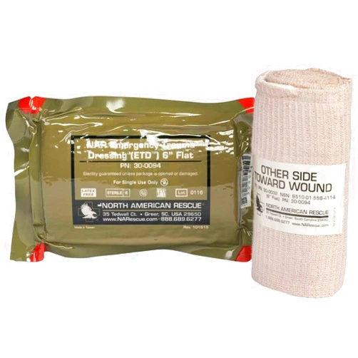 NAR North American Rescue Emergency Trauma Dressing (ETD) - 6 IN - Flat Folded Survival Bandage Pressure Wrap for Wounds, Combat