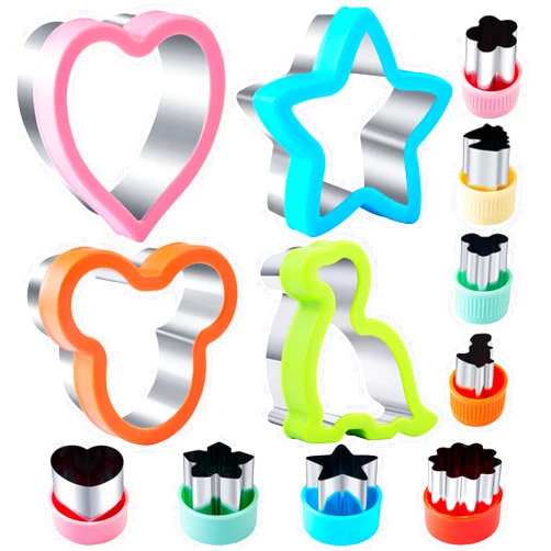 Kimfead Sandwich Cutters for Kids Lunch 12 Pcs, Kimfead Cookie Cutters Set, Vegetable Fruit Cutters Shapes, Stainless Steel Biscuit Cutters, Dinosaur Mouse Heart Star