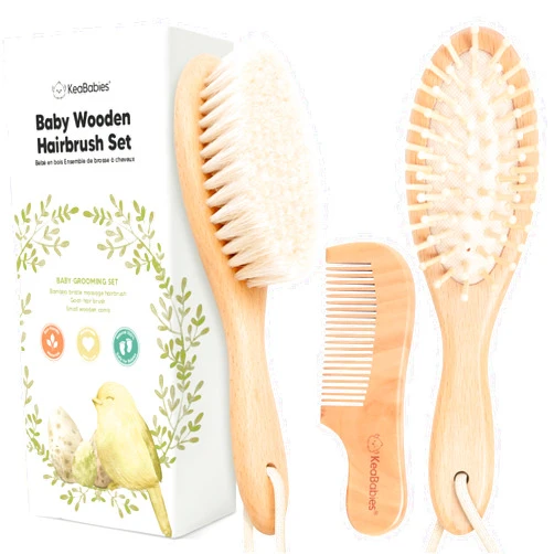 KeaBabies Baby Hair Brush and Comb Set for Newborn - Wooden Baby Hair Brush Set with Soft Goat Bristle, Baby Brush Set for Newborns Baby Brush and Comb Set Girl, Boy, Toddler Cradle Cap Brush (Oval, Walnut)