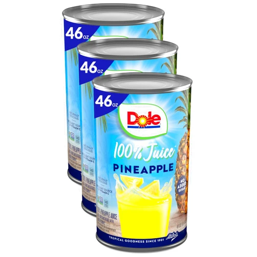 Dole 100% Pineapple Juice, No Added Sugar, Excellent Source of Vitamin C, 100% Fruit Juice, 46 Fl Oz Can, Packaging May Vary (Pack of 3)