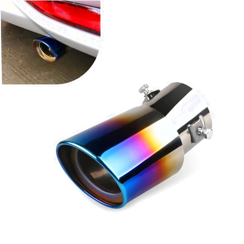 Leediga 1 Pack Car Exhaust Pipe, 5.51In x 2.95In Polished Waterproof Durable Metal Vehicle Modified Tailpipe, Universal Muffler Exhaust Tail Pipe Accessories for Truck SUV Car (Blue #Bending)