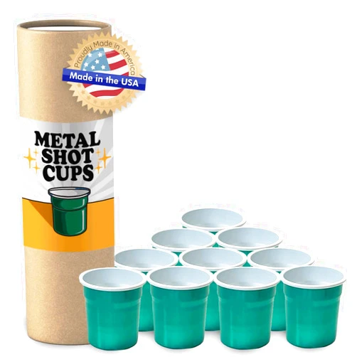 Spiffy 10 Pack Metal Shot Glasses | Mini Aluminum Tiny Shot Cup Set | Unbreakable to use by the Pool, Picnic or Camping for Party or Solo Use | Indestructible Barware Jigger | Made in the USA (Green)