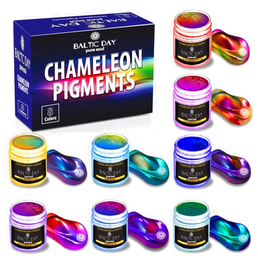 BALTIC DAY Chameleon Mica Powder, 8 Jars of Color Shift Mica Powder Set - Epoxy Resin Color Pigment Powder - Chameleon Powder Glitter - Holographic Mica Powder - Mica Powder for Resin