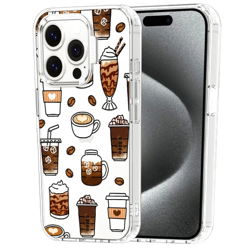 MOSNOVO Case for iPhone 15 Pro, [Buffertech 6.6ft Military-Grade Drop Protection] [Anti Peel Off Tech] Clear TPU Bumper Phone Case Cover Design - Coffee