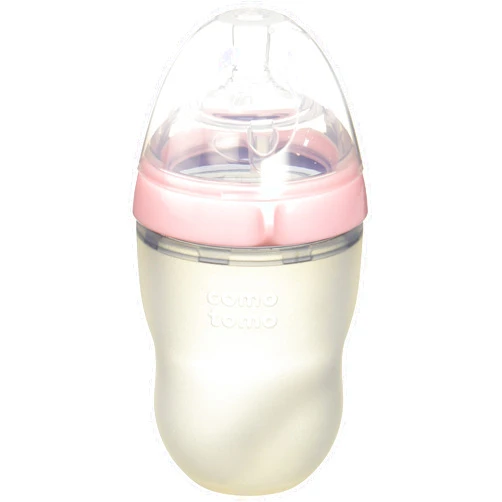 Comotomo Natural Feel Bundle - 2 Items: 8 Ounce Baby Bottle Pink, Extra Pack Medium Flow Nipples